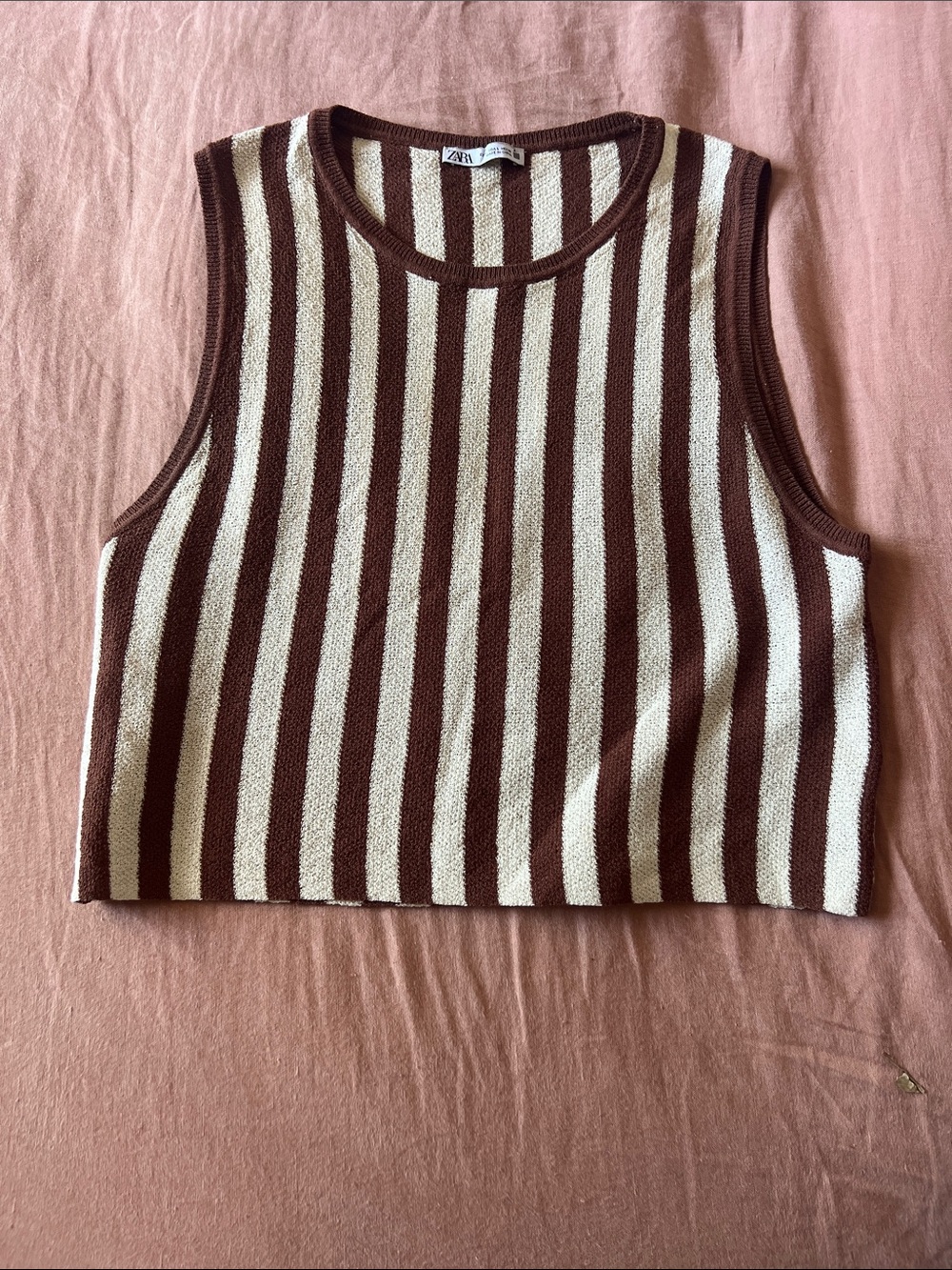 Zara Brown & Cream Vertical Stripe Knit Crop Tank